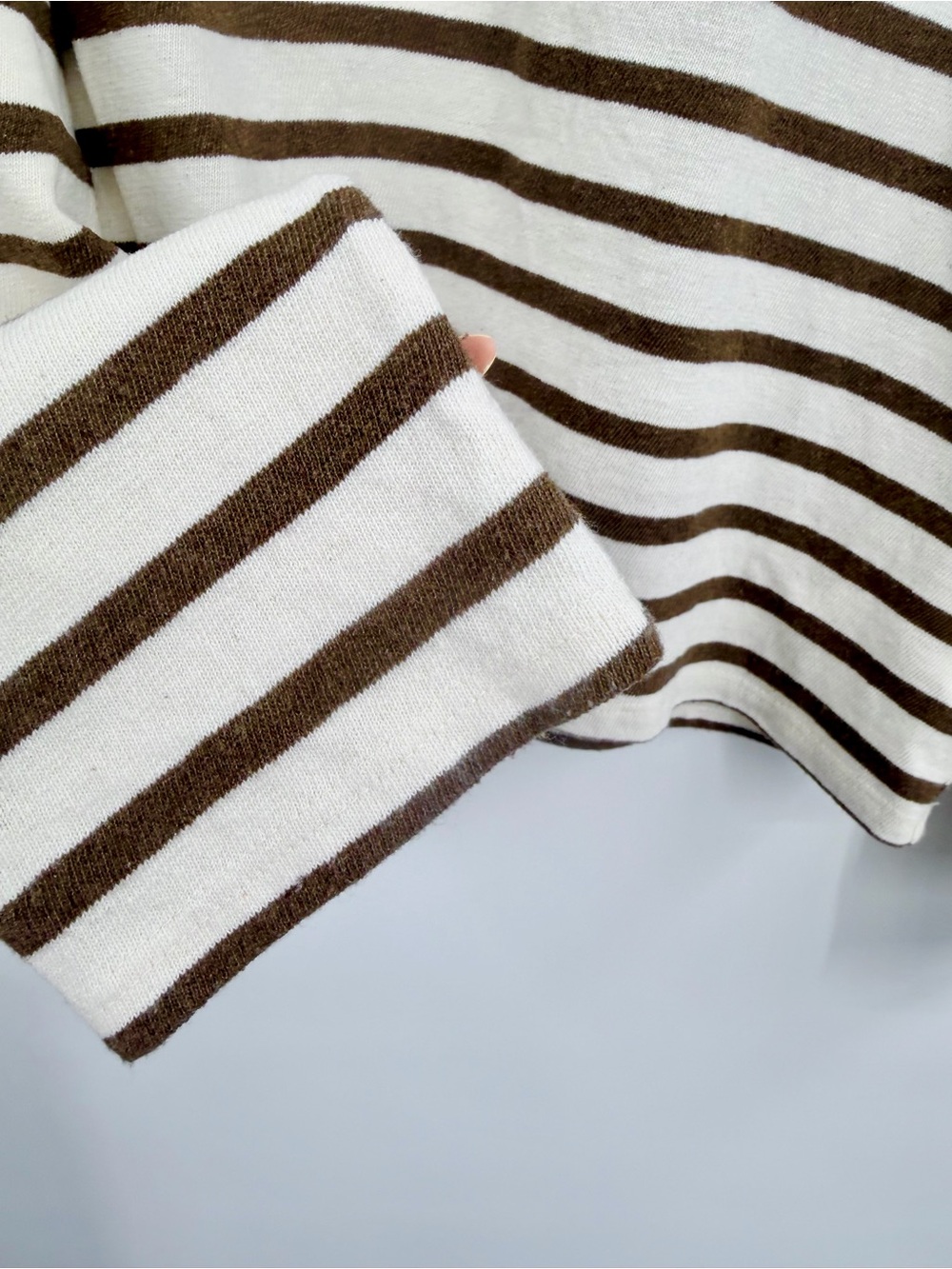 WYETH Carmen L/S Long Sleeve Crew Striped Cotton Tee Ecru and Chocolate - Picture 8 of 9